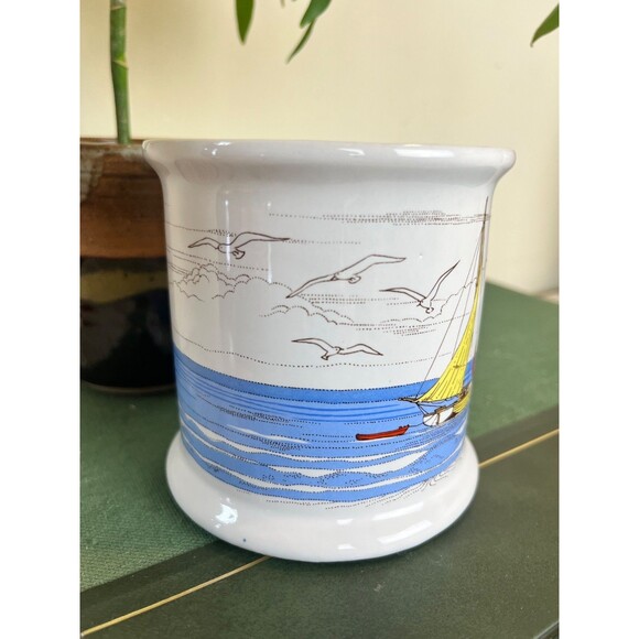 Vintage Otagiri JAPAN Nautical Seagulls & Sailboat Hand Painted Stoneware Mug - Picture 3 of 8
